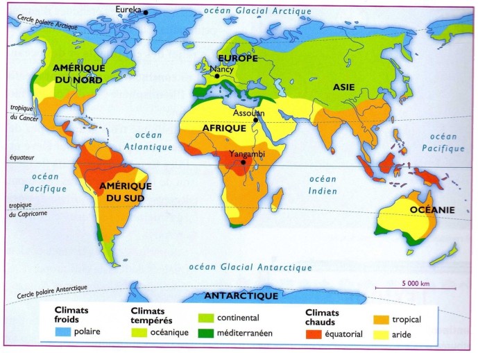Carte des différents climats dans le monde